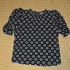 LOFT Black and White Floral Blouse